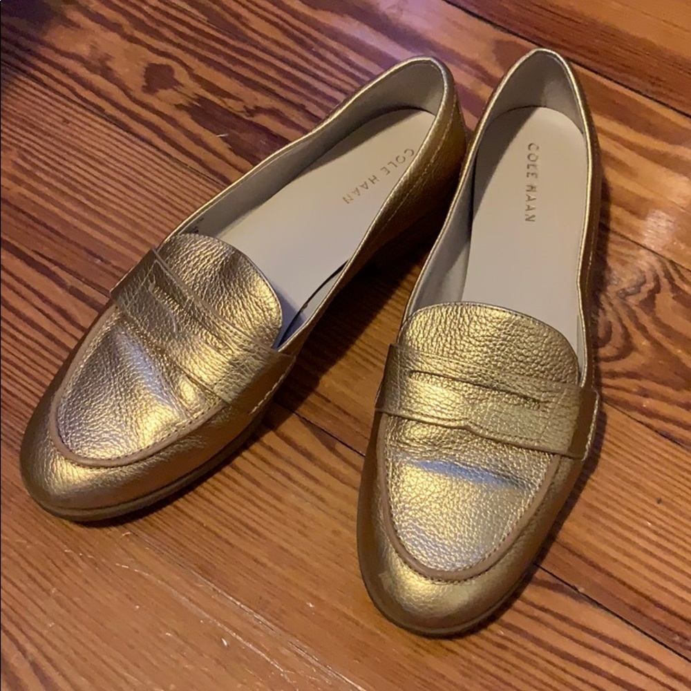 Cole Haan Gold Penny Loafers